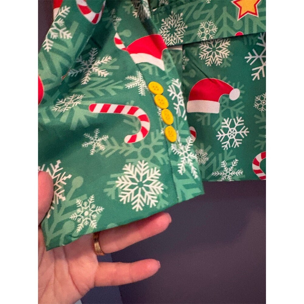 Offstream Men's Christmas Holiday Blazer Sport Coat Green 2XL Santa Hat - Picture 4 of 9